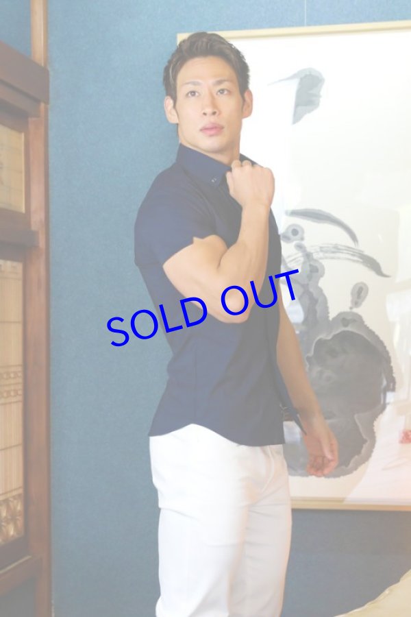 画像2: 半袖ストレッチシャツ03（ネイビー）