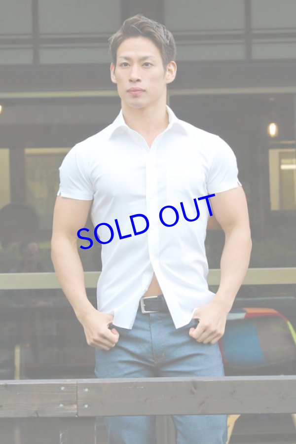 画像1: 半袖ストレッチシャツ01（ホワイト）