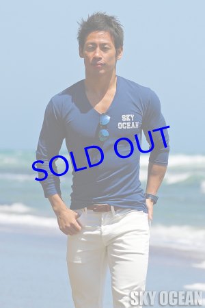 画像: 長袖VネックTシャツ01（ネイビー ）