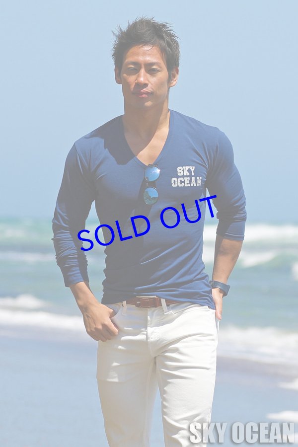 画像1: 長袖VネックTシャツ01（ネイビー ）