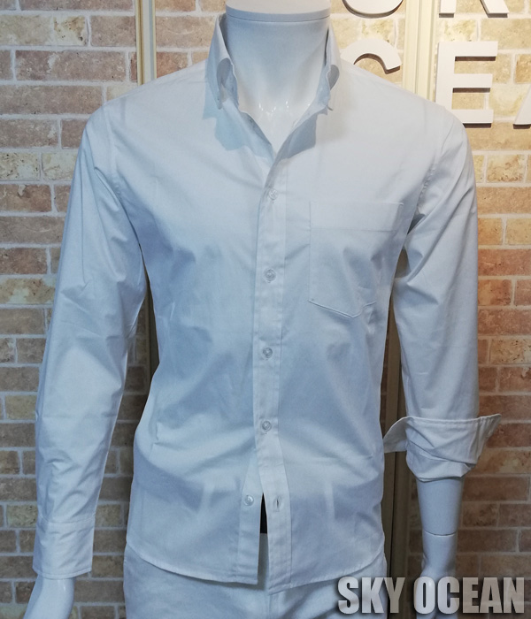 画像1: 長袖ストレッチシャツ01（ホワイト）